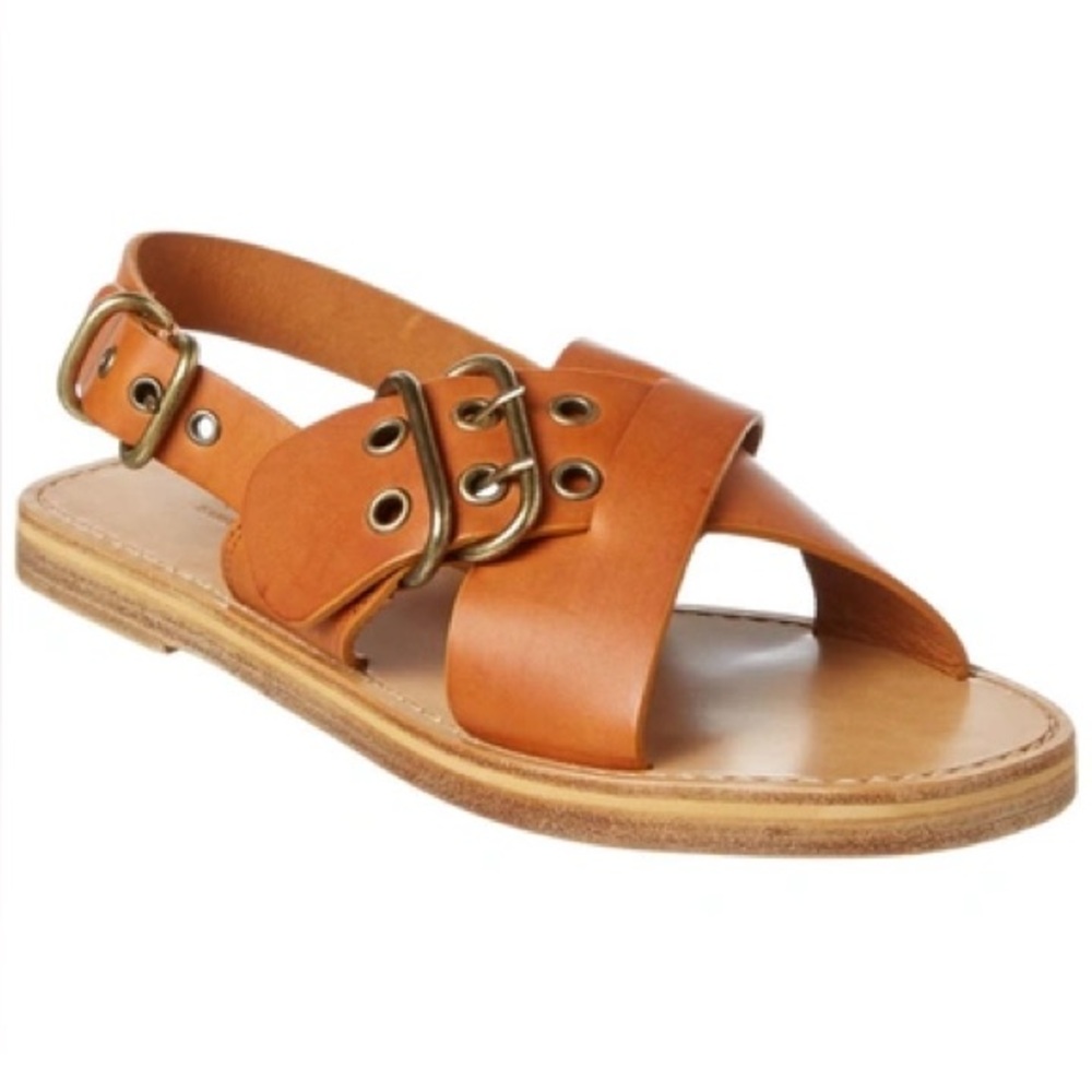 Isabel Marant Jadan Cognac Brown Leather Buckle Sandals Gold Hardware Size 39/9